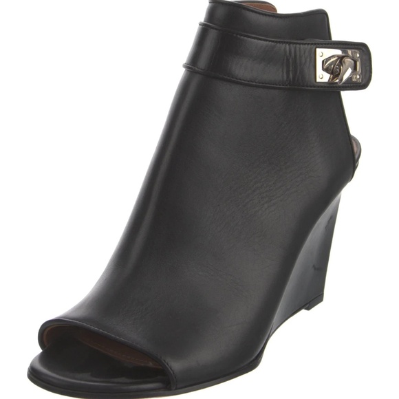 Givenchy Black Leather "Shark" Peep toe Wedges Sz 39 - Picture 2 of 6